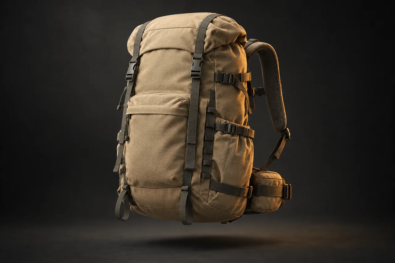 Sand-coloured technical backpack